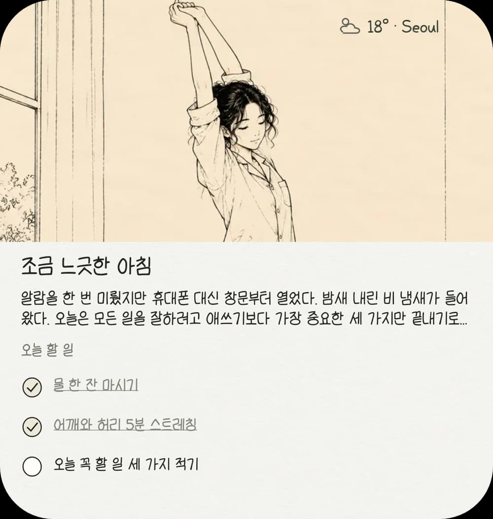 앱을 열기 전에도, 오늘이 보여요.