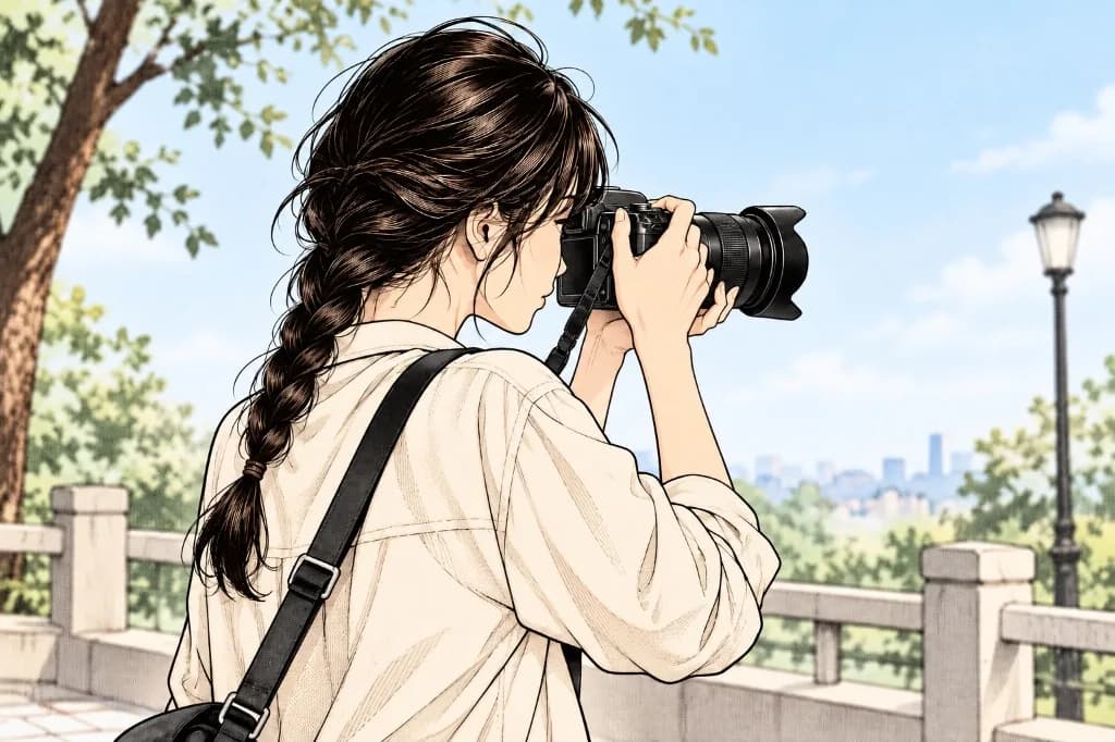 A person photographing the city